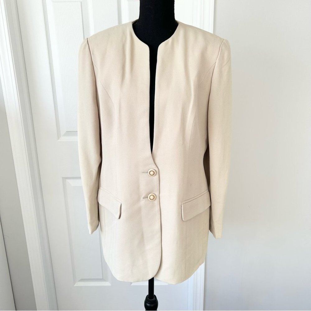 Used Vintage Ann Ciona Long Length Wool Blend Blazer Made in Canada